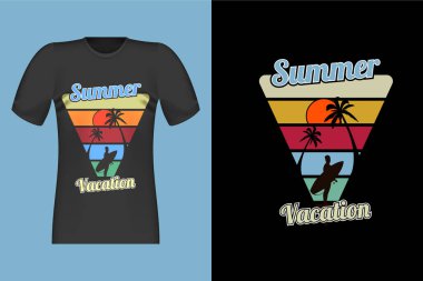 Yaz Tatili Silüeti Vintage Tasarım İllüstrasyonu