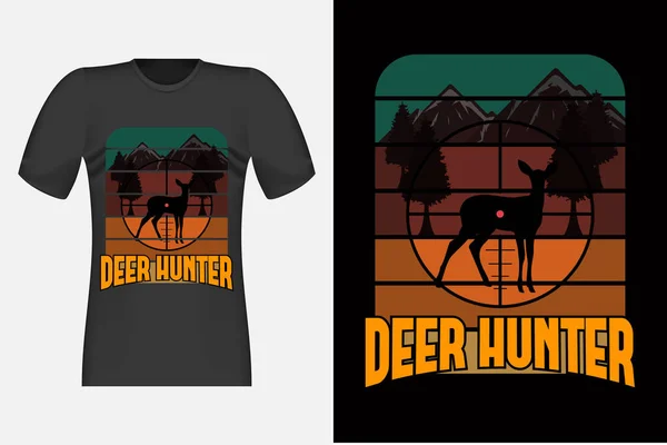 Deer Hunter Silhouette Vintage Retro Camiseta Diseño — Archivo Imágenes Vectoriales