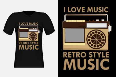 Retro Müzik Tarzına Bayılırım Müzik Silueti Vintage Tişört Tasarımı