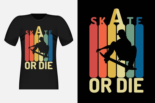Skate Morrer Com Silhueta Vintage Retro Shirt Design — Vetor de Stock