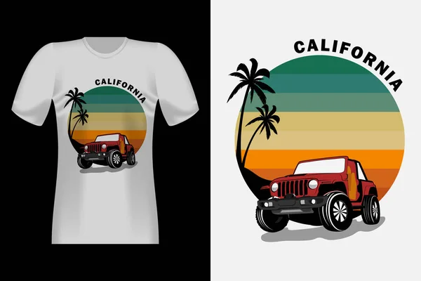 Californie Avec Jeep Main Dessinée Vintage Shirt Rétro Design — Image vectorielle