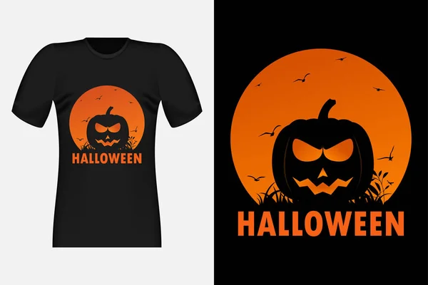 Halloween Avec Silhouette Citrouille Vintage Retro Shirt Design — Image vectorielle