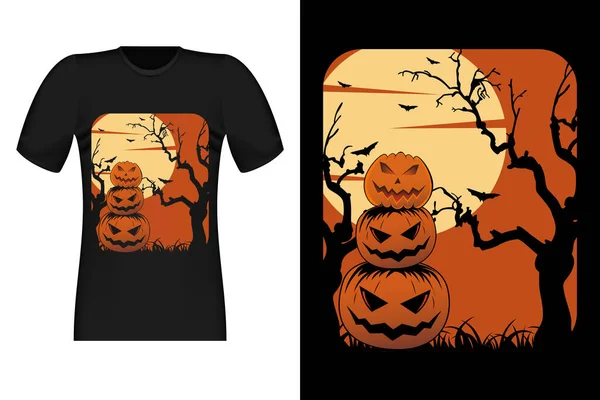 Scary Pumpkin Vintage Retro Tričko Design — Stockový vektor