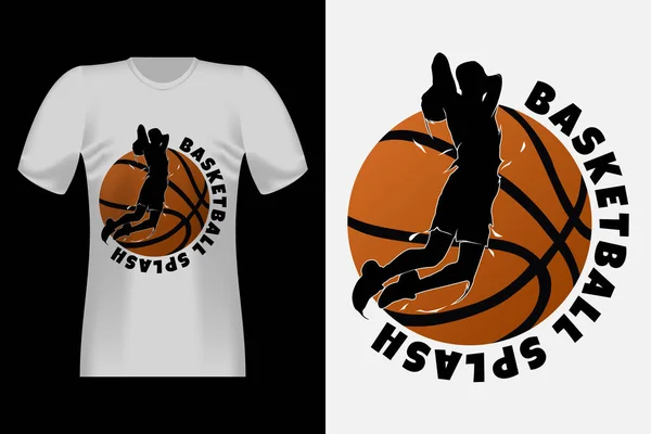 Basketbol Sıçrama Silüeti Eski Tişört Tasarımı — Stok Vektör