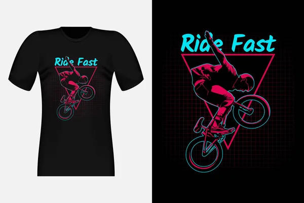 stock vector Bmx Freestyle Ride Fast Silhouette Vintage T-Shirt Design