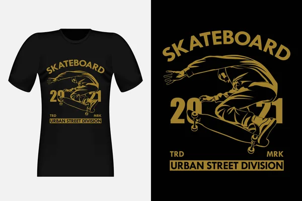 スケートボードアーバンストリート部門シルエットヴィンテージTシャツデザイン — ストックベクタ