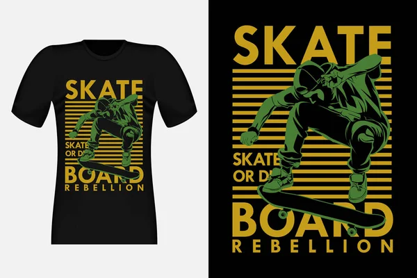 スケートボードの反乱スケートまたはシルエットヴィンテージTシャツデザインを死ぬ — ストックベクタ
