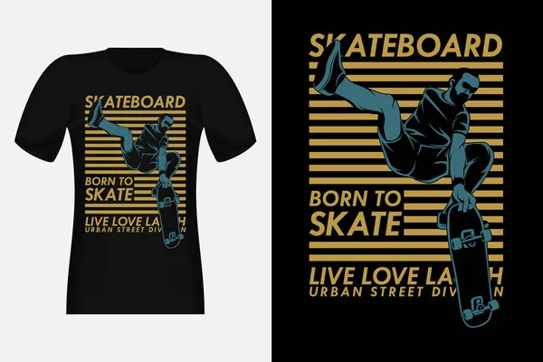 スケートボードライブ愛笑いシルエットヴィンテージTシャツデザイン — ストックベクタ