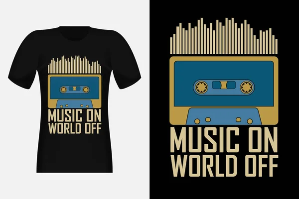 Music On World Off Old Music Silhouette Vintage Tişört Tasarımı