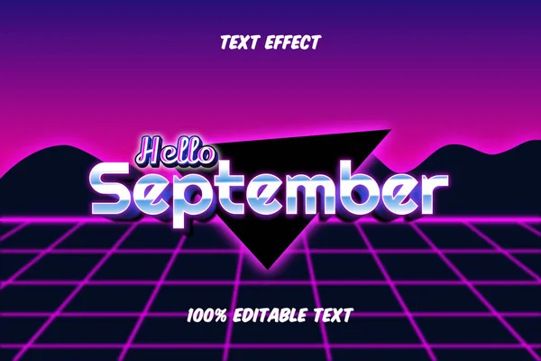 Bonjour Septembre Style Néon Effet Texte Modifiable — Image vectorielle