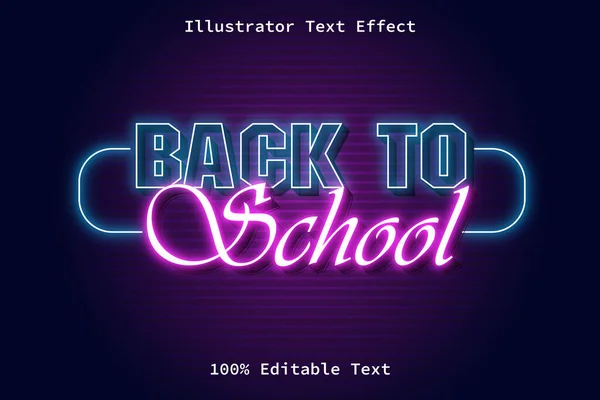 Zurück Die Schule Mit Neon Retro Stil Editierbaren Text Effekt — Stockvektor