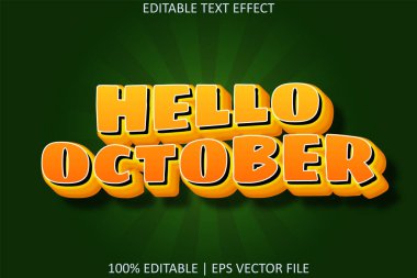 Merhaba Ekim Çizgi film Kabartma Biçimi Düzenlenebilir Metin Efekti