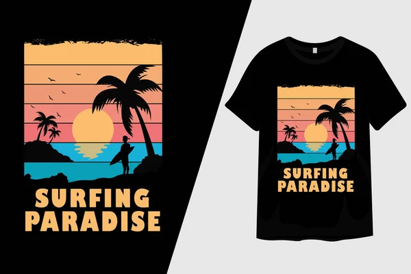Sörf Cenneti Silüet Tişört Tasarımı — Stok Vektör
