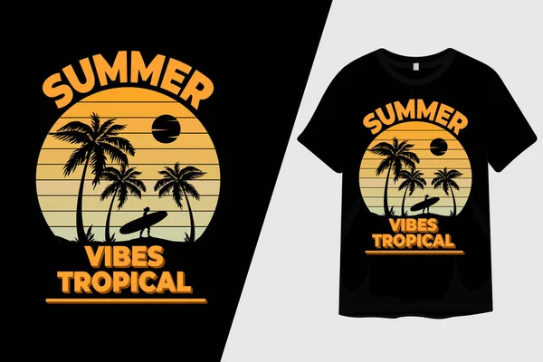 Summer Vibes Tropikal Tişört Tasarımı — Stok Vektör