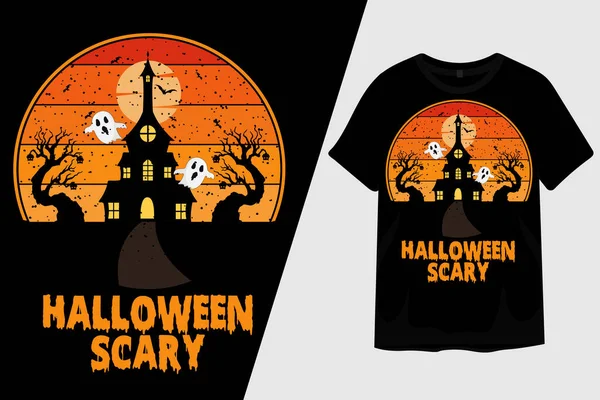 Halloween Noite Assustador Retro Vintage Shirt Design — Vetor de Stock