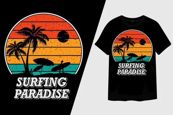 Sörf Cenneti Retro Vintage Tişört Tasarımı — Stok Vektör
