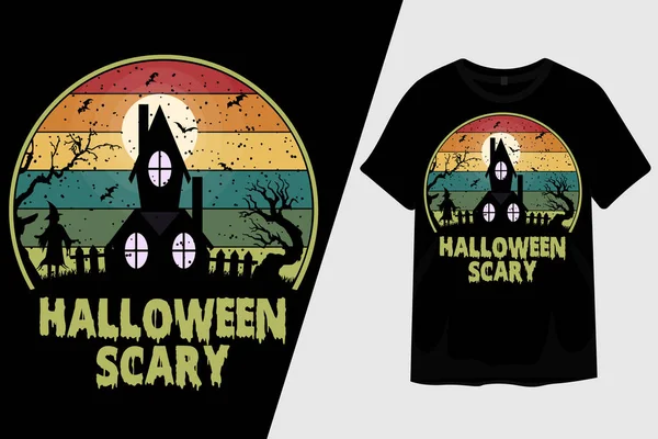 Halloween Nuit Effrayant Rétro Vintage Shirt Design — Image vectorielle
