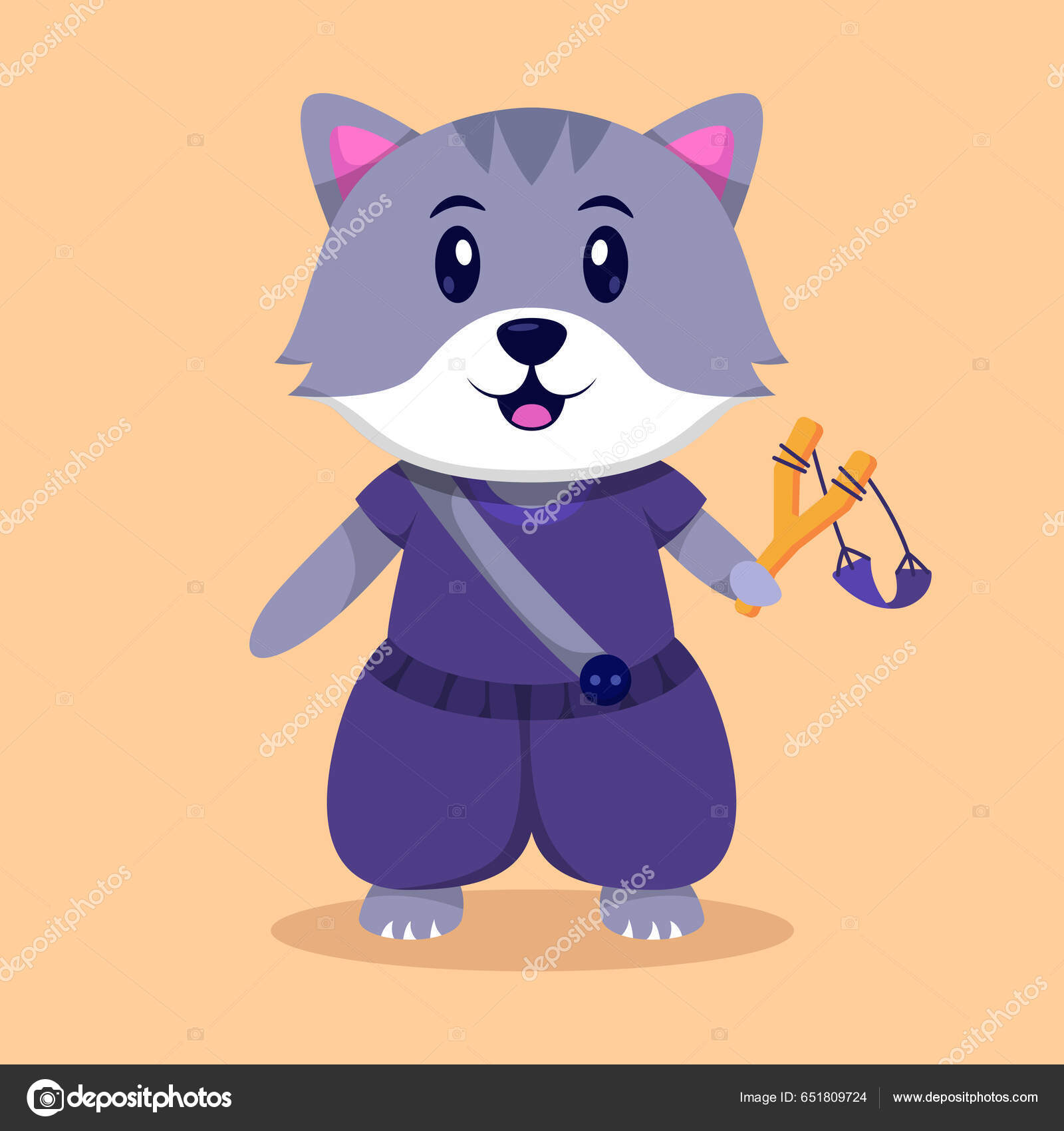 Cute Cat Ninja Slingshot Cartoon Vector Illustration Stock Vector by ...