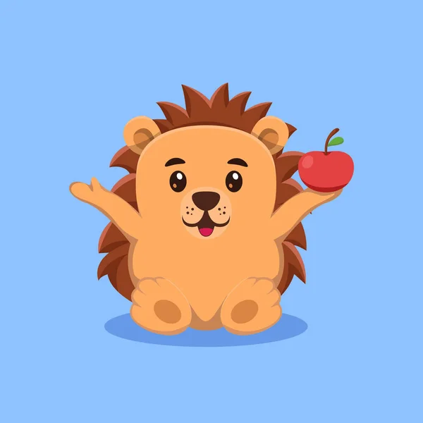 Hedgehog Holding Apple Cartoon Vector Ilustración — Archivo Imágenes Vectoriales