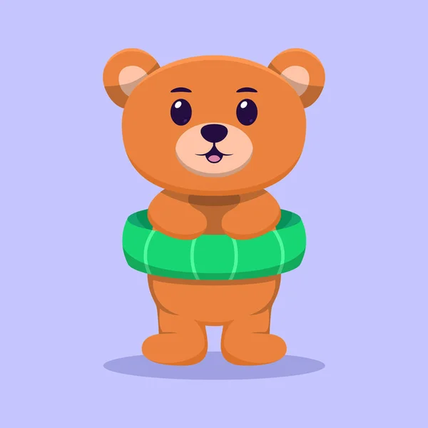可爱熊持有救生圈卡通画 — 图库矢量图片