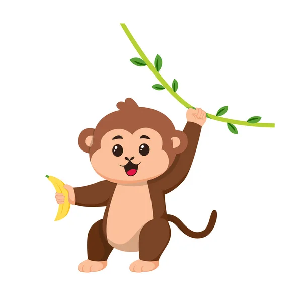 stock vector Cute Monkey Climbing Up the Vine Cartoon Illustration