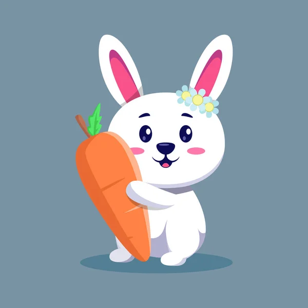 Cute Rabbit Holding Carrot Cartoon Illustration — Stock Vector