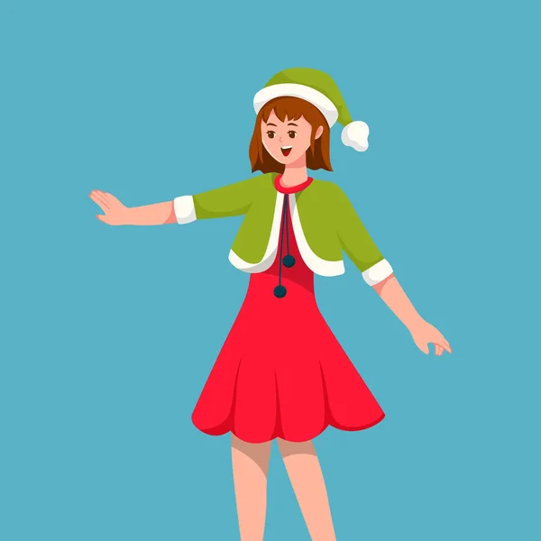 Noel Karakteri Çiziminde Genç Kız — Stok Vektör