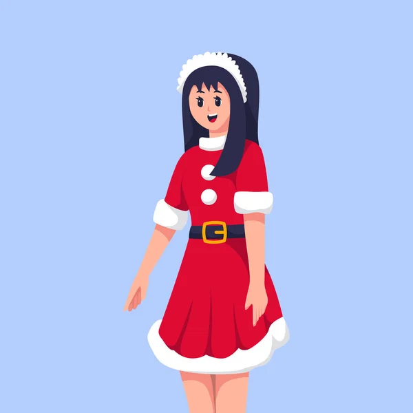 Ung Flicka Bär Jultomten Kostym Karaktär Illustration — Stock vektor