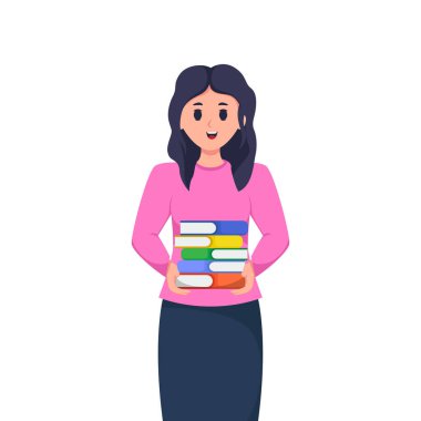 Kütüphaneci Karakter Tasarım İllüstrasyonu Olarak Kız