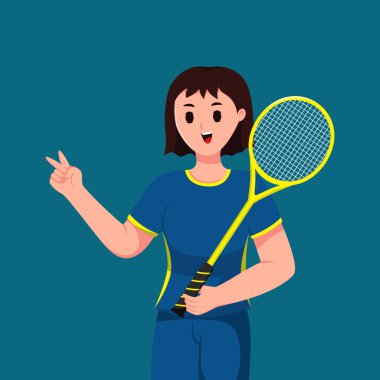 Kadın Oyuncu Badminton Karakter Çizimi