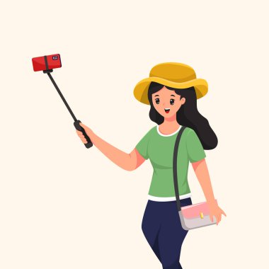 Güzel Turist Gezgini Karakter Tasarımı Çizimi