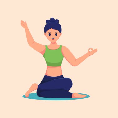 Yoga Karakteri Tasarımlı Sağlıklı Kadın Çizimi