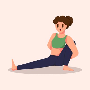 Yoga Konumundaki Kadın Karakter Çizimi