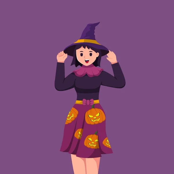 Mädchen Tragen Halloween Kostüm Character Design Illustration — Stockvektor