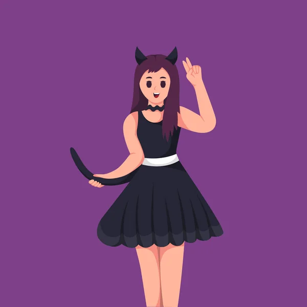 Kedi Kostümü Karakteri Çizimi Olan Kız — Stok Vektör