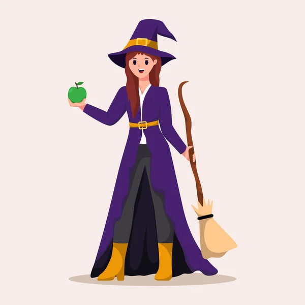 Häxa Halloween Kostym Karaktär Illustration — Stock vektor