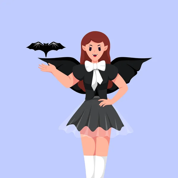 Mädchen Mit Halloween Kostüm Charakter Illustration — Stockvektor