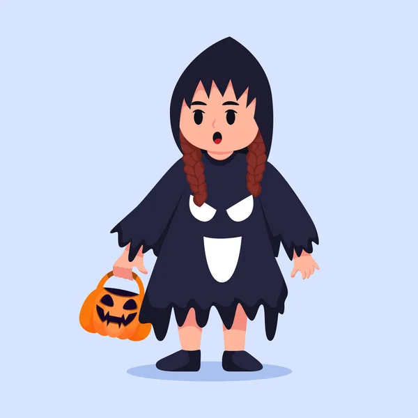 Kleiner Junge Hält Kürbis Mit Kostüm Halloween Charakter Illustration — Stockvektor