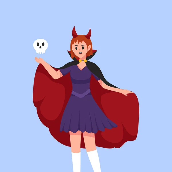 Mädchen Mit Halloween Kostüm Charakter Illustration — Stockvektor