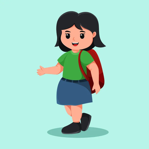 Χαριτωμένο Κορίτσι Πίσω Στο Σχολείο Εικονογράφηση Κινουμένων Σχεδίων — Διανυσματικό Αρχείο