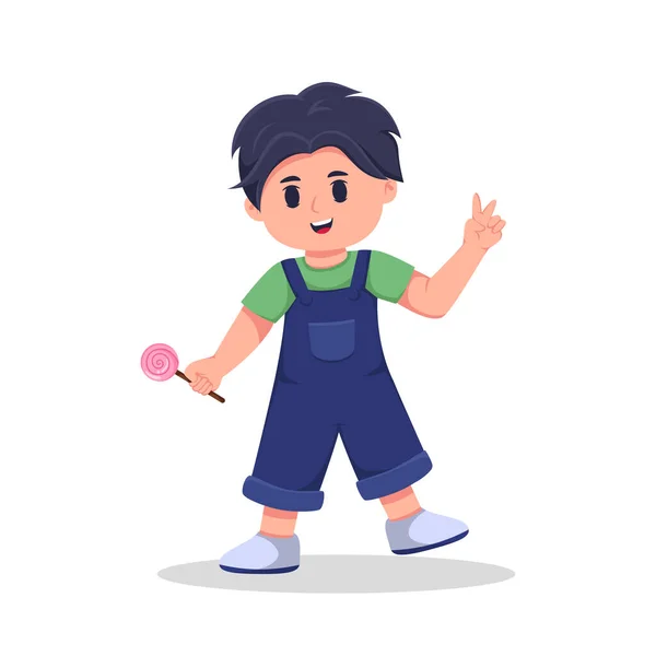 Little Boy Holding Candy Cartoon Vector Illustration — Stockový vektor