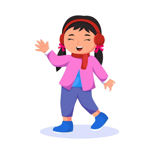 Little Girl Wearing Earphone Character Design Illustration — Stockový vektor