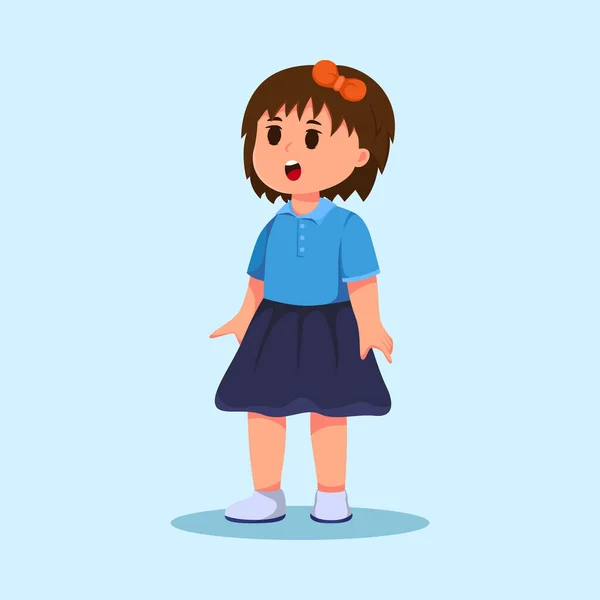 Cute Little Girl Standing Floor Cartoon Vector Illustration — Stock Vector