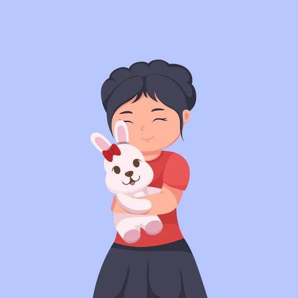 Nettes Kleines Mädchen Mit Umarmung Der Bunny Cartoon Vector Illustration — Stockvektor
