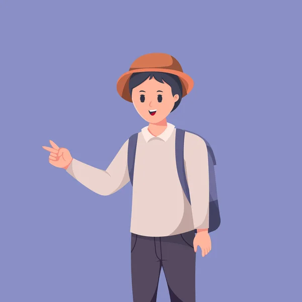 Young Man Tourist Traveler Character Illustration — Stock Vector
