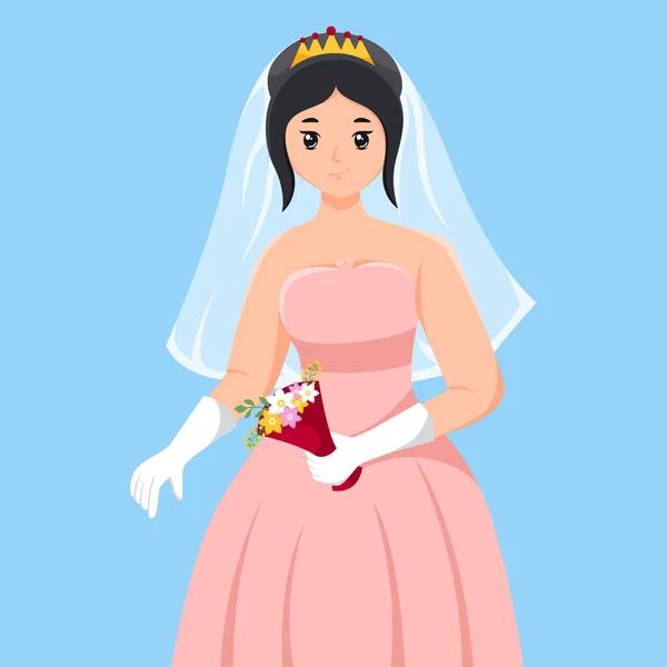 Cute Bride Sukienka Ślubna Ilustracja Charakter — Wektor stockowy