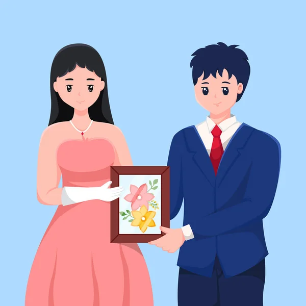 Çift Düğün Karakteri Çizimi — Stok Vektör