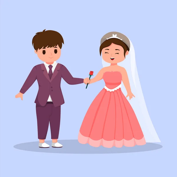 Söta Par Bröllop Brud Och Brudgum Karaktär Illustration — Stock vektor