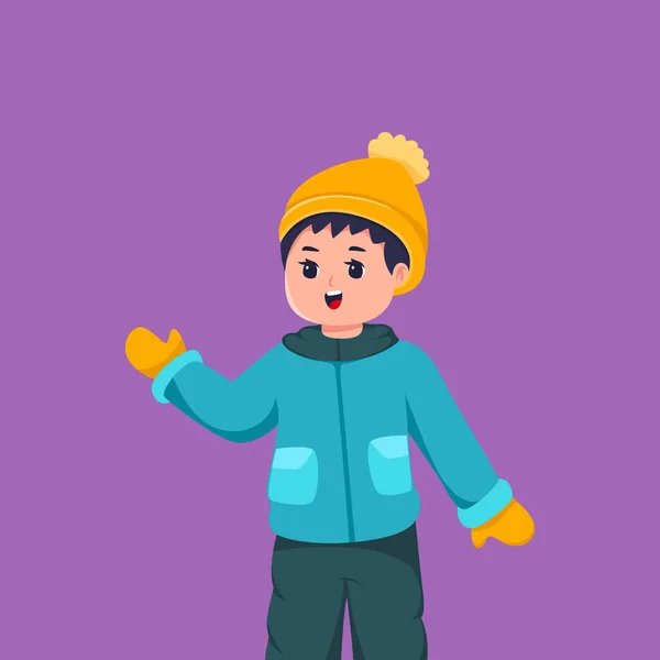 Little Boy Noaring Jacket Winter Season Character Illustration — Stockový vektor