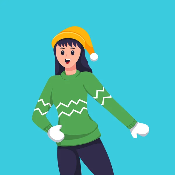 Girl Wearing Jacket Character Illustration — Stock Vector